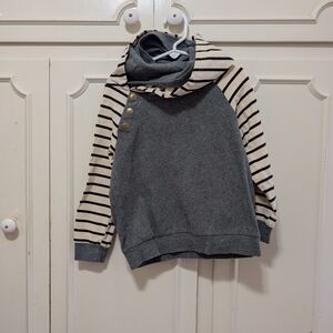 AMPERSAND AVE Gray and Cream Striped Kids Hoodie